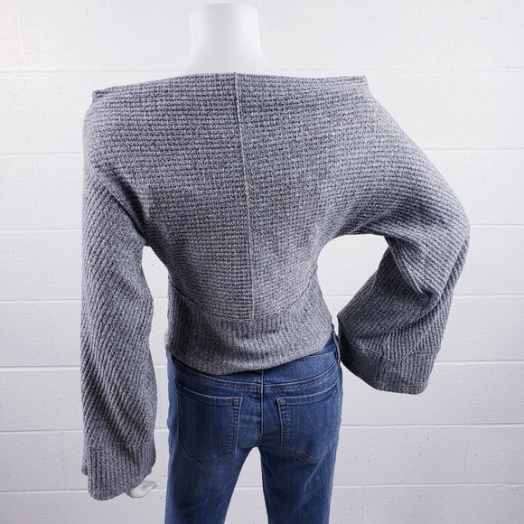 Free people Crazy On You Thermal Top Sweater Long Sleeve Boat Neck Grey Size S - Picture 3 of 10